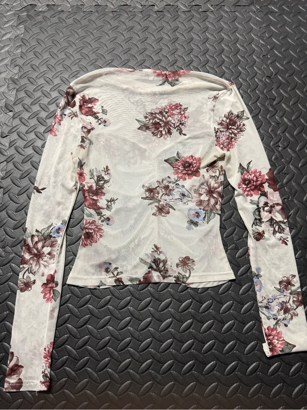 IRIS Floral Mesh Ruched Long Sleeve Top Women’s Medium Cottagecore - Picture 12 of 12